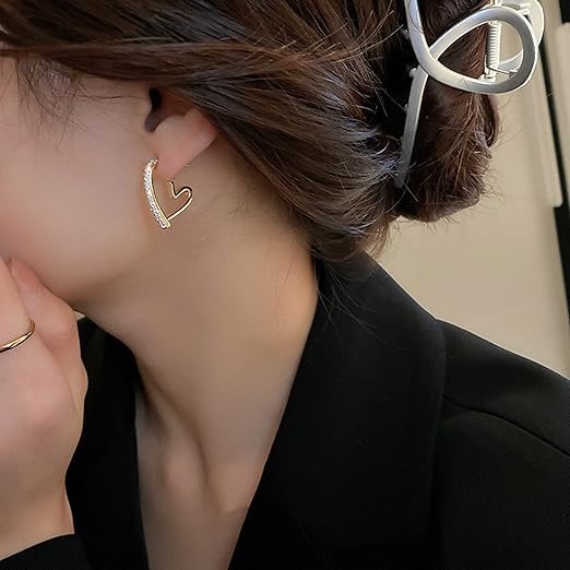 1 Pair Kawaii Light Luxury Popular Elegant Love Heart Rhinestone Inlaid Design Hoop Earrings For Women