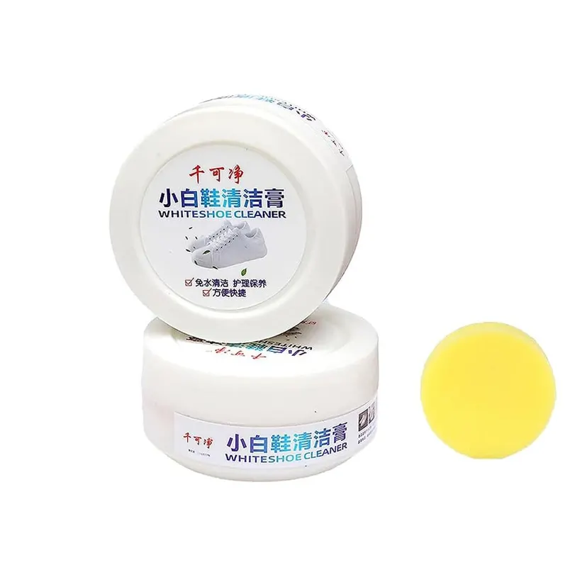 260g White Shoe Cleaning Cream with Sponge | Practical Shoe Cleaning Kit for Sneakers & Leather Shoes | Whitening Stain Remover Cream for Shoes