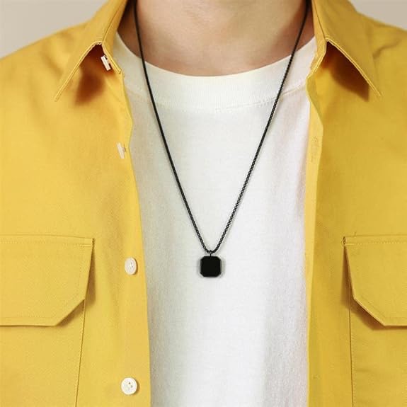 ANX Silver Black Onyx Pendant With Round Box Chain For Men's Pendant / Designs Available/Metal Locket/ Men's Fashion Square Pendant