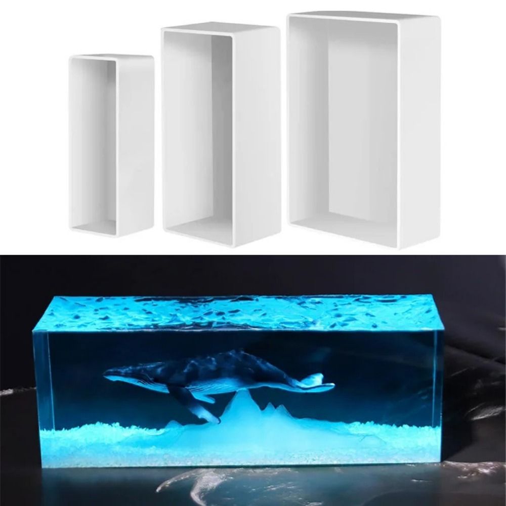 New Rectangle Silicone Molds 3D DIY Cuboid Cube Moulds with Wooden Support Epoxy Resin Insect Specimens Wedding Gift