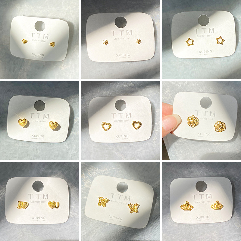 【Fresh designs】Xuping Jewelry Star Flower Butterfly Earrings Japanese Small Ear Bone Nails Ins Crown Love Earrings