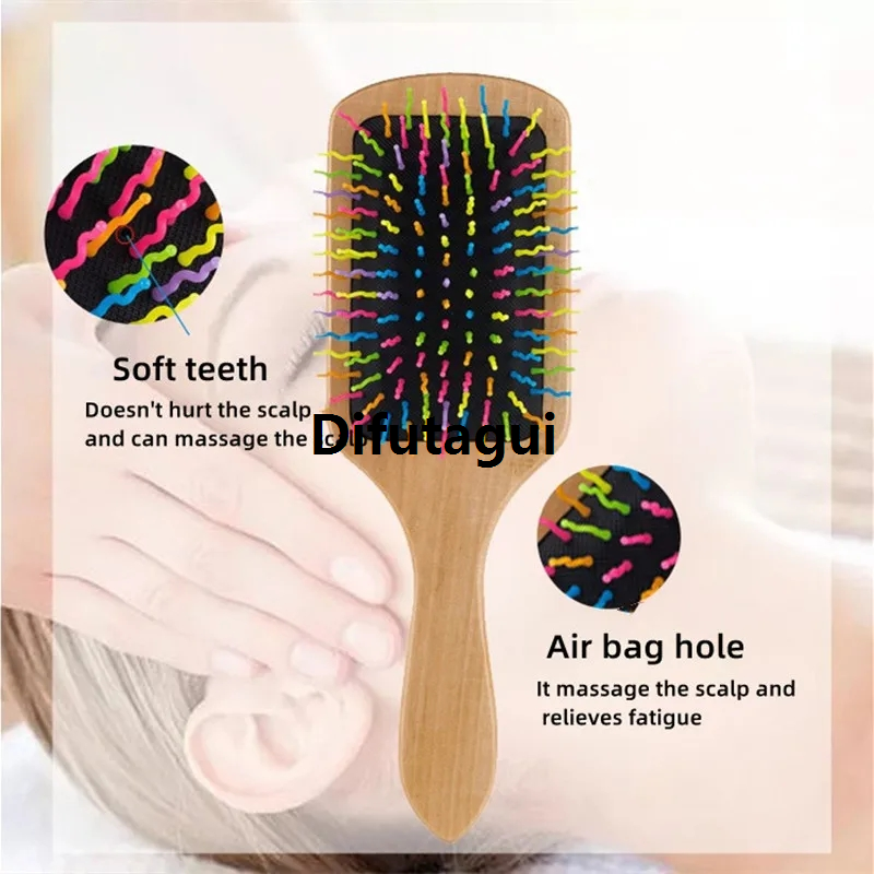 Difutagui Tool Brush Air Cushion Scalp Hair Brush Massage 1pcs Air Bag New Rainbow Wooden Stick Hair Nylon Needle Salon Hairstyle