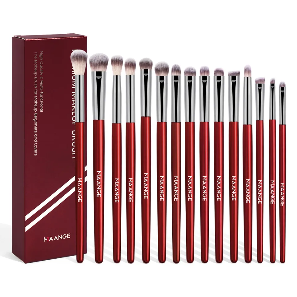 MAANGE 15Pcs Professional Eye Makeup Brush Set With Vintage Red Aluminum Ferrules MAG52325RQ