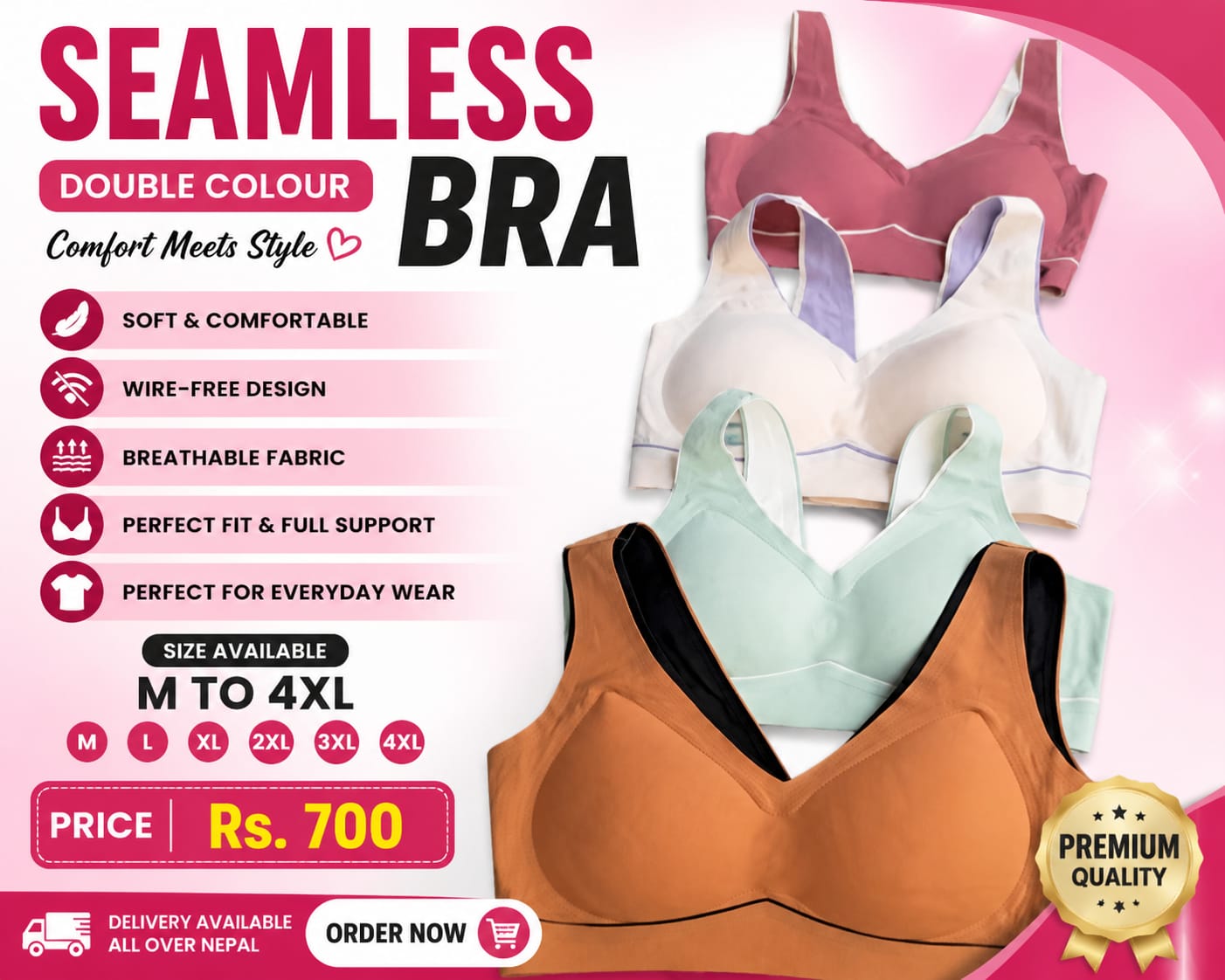 Soft Push Up Bra for Women | Wireless Seamless Non-Slip Bralette | Shockproof Comfort Bra | Double Color | Sizes M-4XL