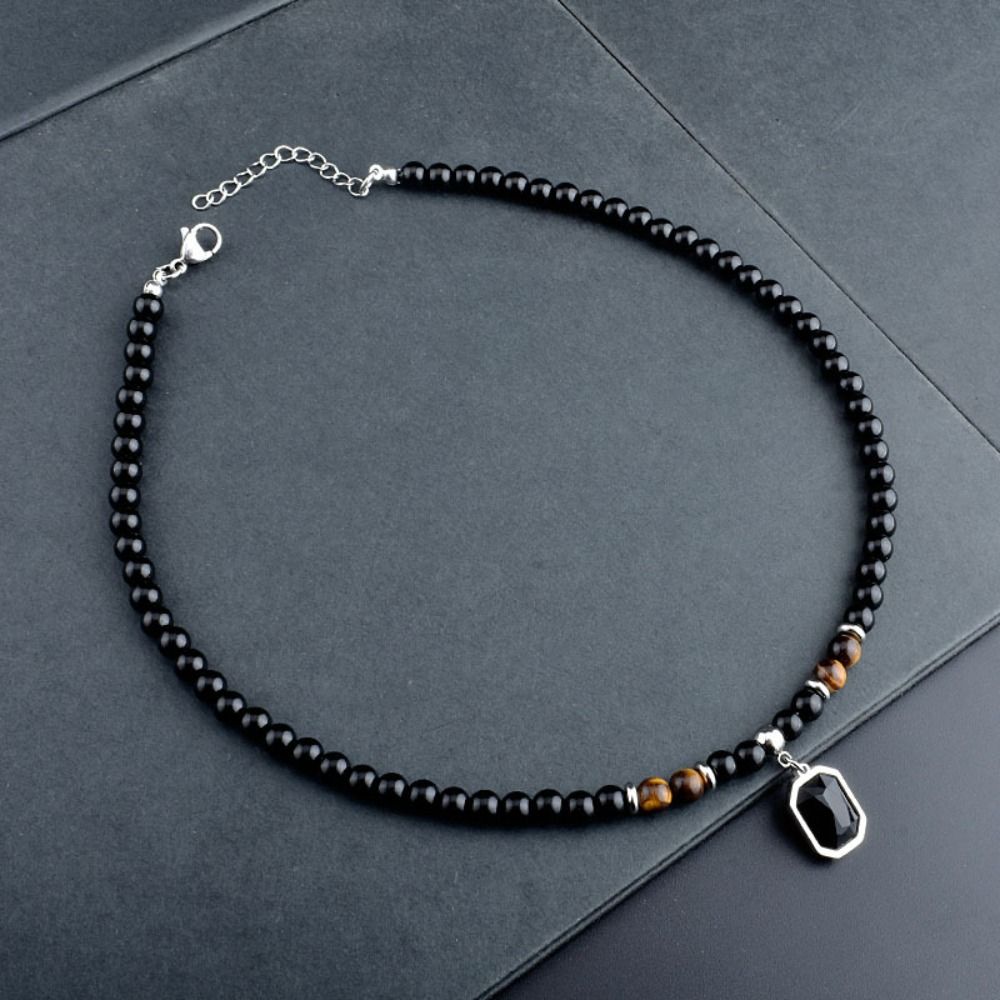 Charm Ethnic Clothing Accessories Fashion Natural Strand Beaded Simple Stainless Steel Fashion Jewelry Men Bead Necklace Personality Necklace Girl Gift