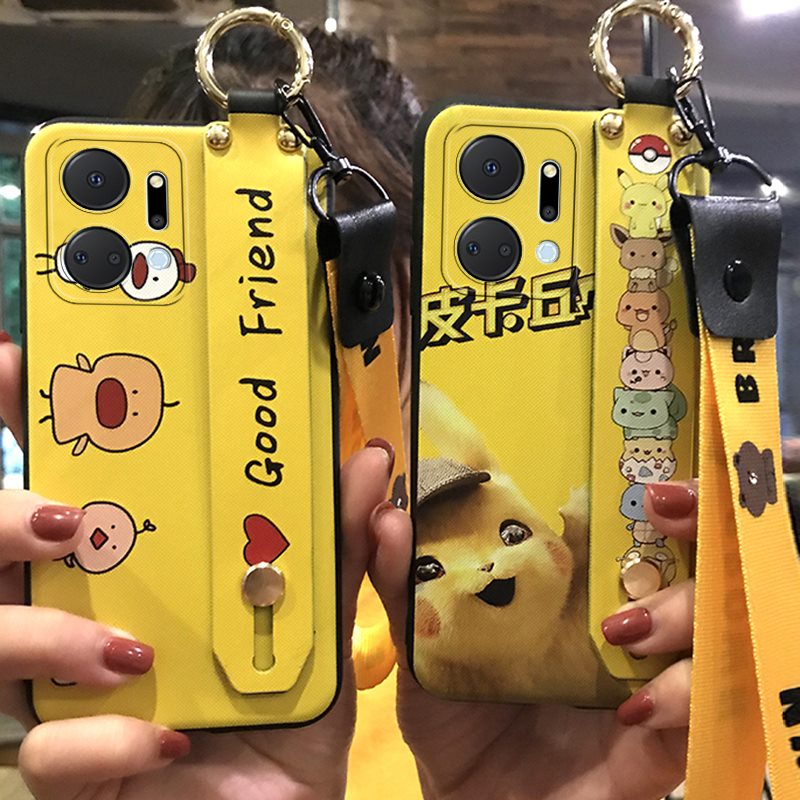 phone pouch Kickstand Phone Case For Honor X7a/Play7T 5G Durable Anti-knock Lanyard Cute Wristband Back Cover Cartoon