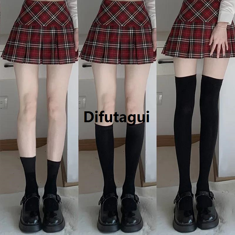 Difutagui 1/3pairs JK Woman Stockings Black White Lolita Long Socks Solid 2025 New Color Knee High Socks Fashion Kawaii Cosplay Nylon Socks