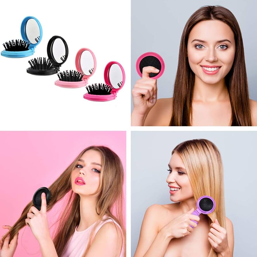 Mini Hair Brush With Mirror Pocket Size Compact For Purse For Women