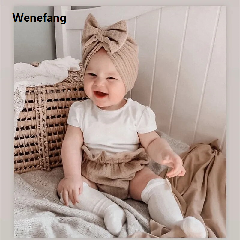 Wenefang Knitted Lovely Bowknot Baby Hat Cute Solid Color Baby Girls Boys 2025 New Hat Turban Soft Newborn Infant Cap Knitting Beanies Head Wraps