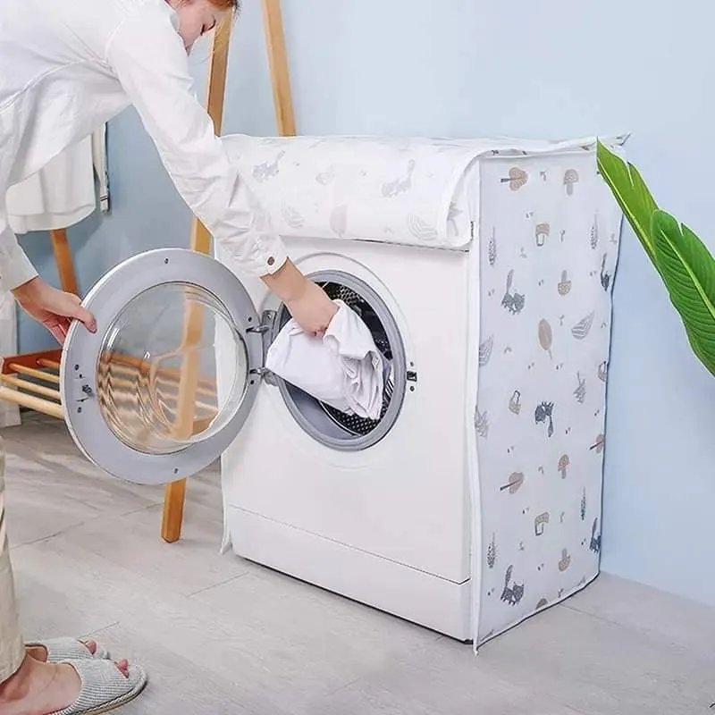 Washing Machine Cover 100% Waterproof PVC Coating Small Check Pattern Navy Blue 6 to10 Kg