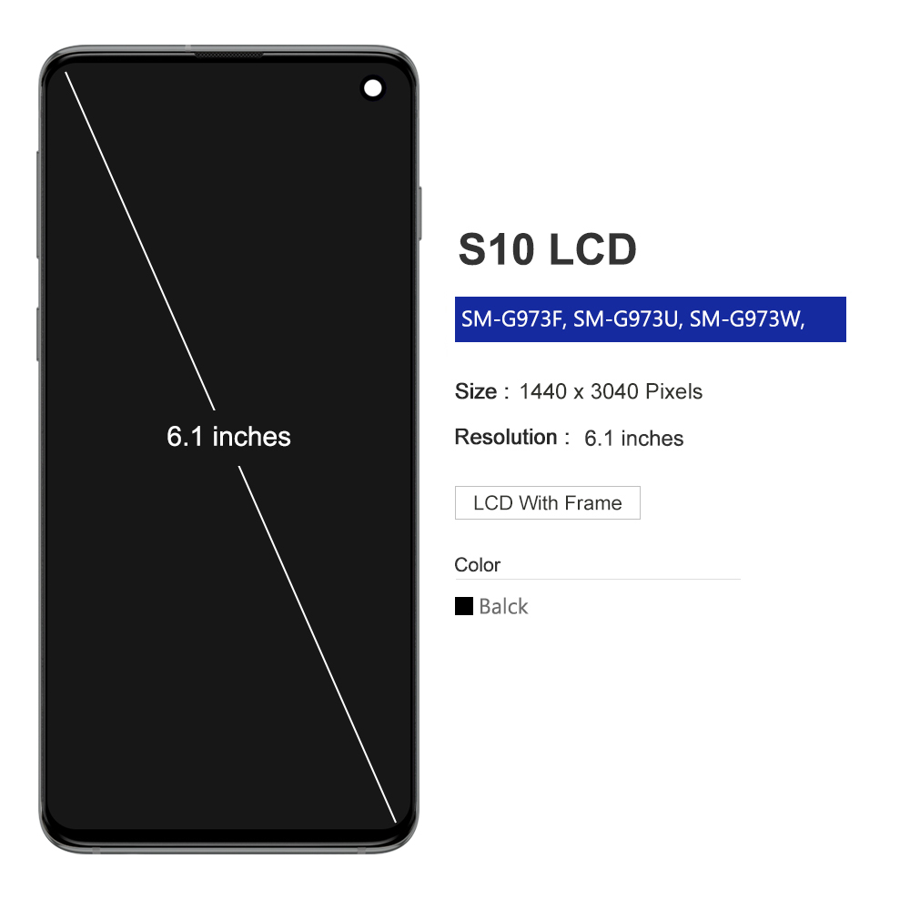 HOT S10 plus LCD with Frame for SAMSUNG S10 G973 G973F/DS 100% Tested Display Touch Screen Digitizer for Samsung S10+ G9750
