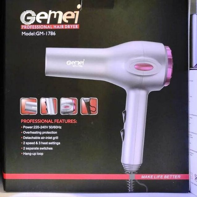 Gemei Professional Hair Dryer 2 Speed 2000W OverHeat Protect Gm-1786