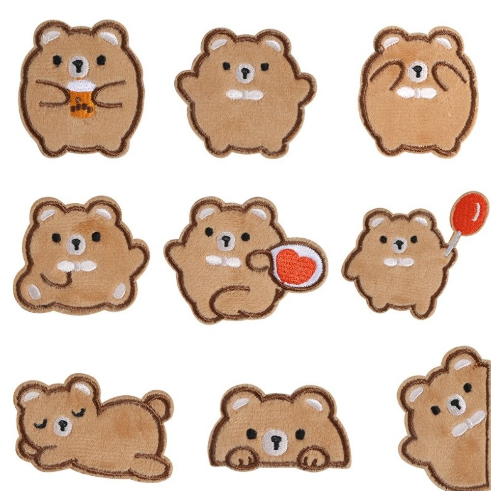 Cute DIY Clothing Embroidery Patch Self Adhesive Cartoon Bear Badge Sticker Waterproof Clothes Repair Holes Phone Bag Decorative Fabric Patch Clothing Accessories
