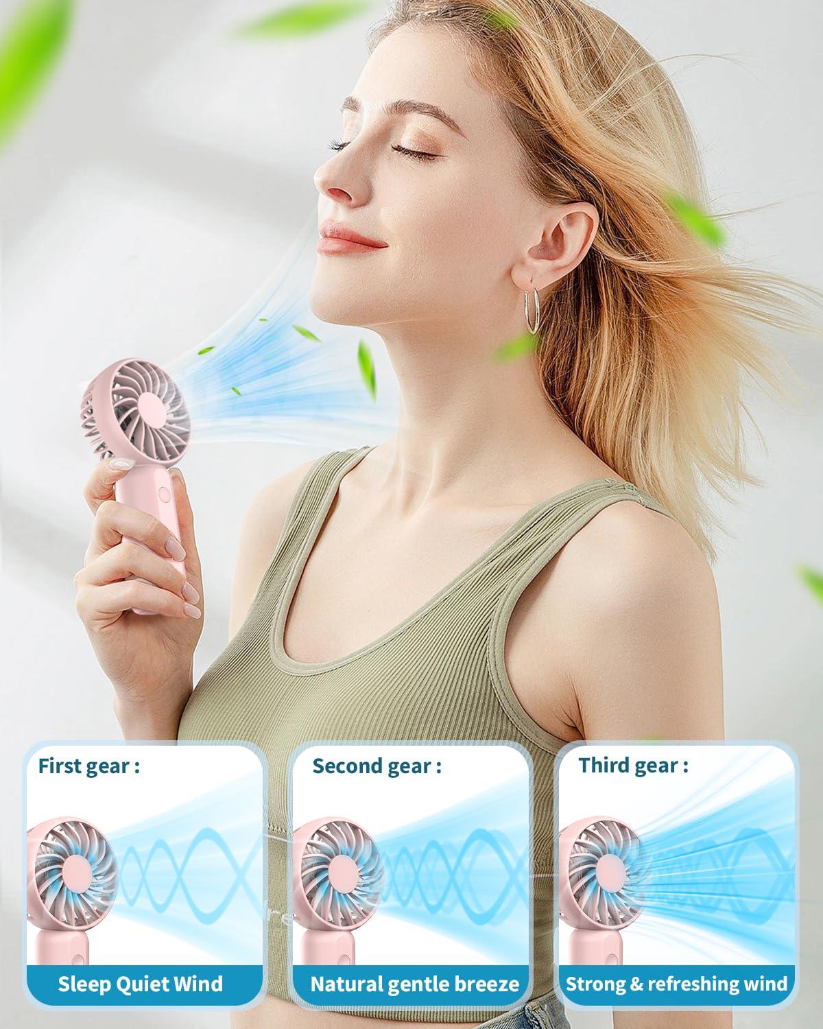 Portable Mini Fan - Rechargeable Hand Fan with 3 Adjustable Speeds, 2000mAh Battery, Lightweight Design, Low Noise, and Easy Portability for Indoor and Outdoor Use