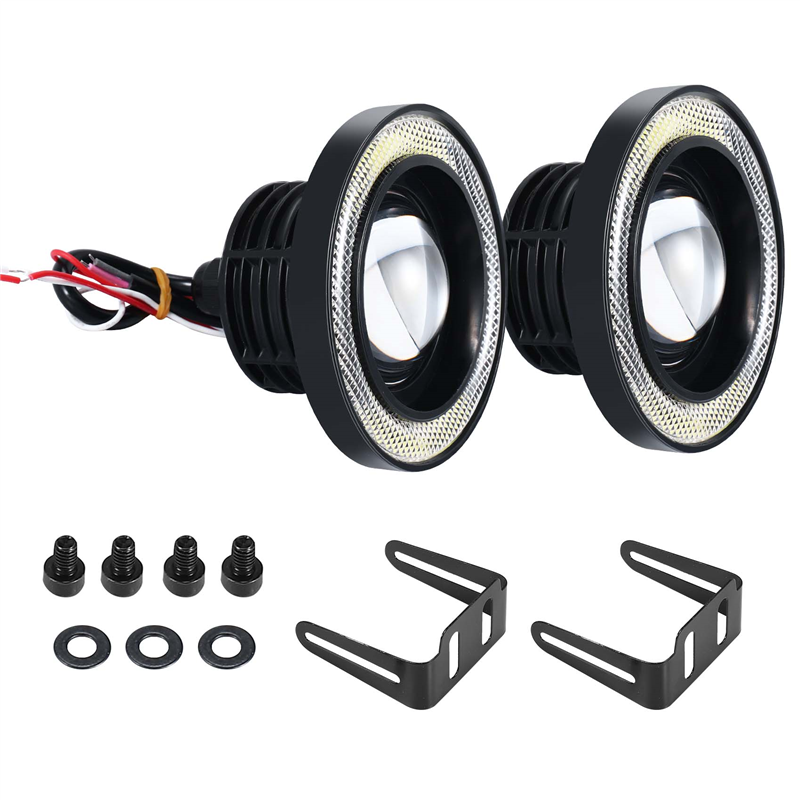2PCS Car Universal 3.5 Inch Cob Angel Eye Fog Lights Headlights Running Lights White