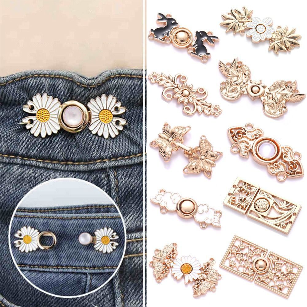 Fashion Clothing Accessories Waist Closing Button Metal Pins Jeans Ornaments Tighten Waist Button Adjustable Removable Waist Clip Women