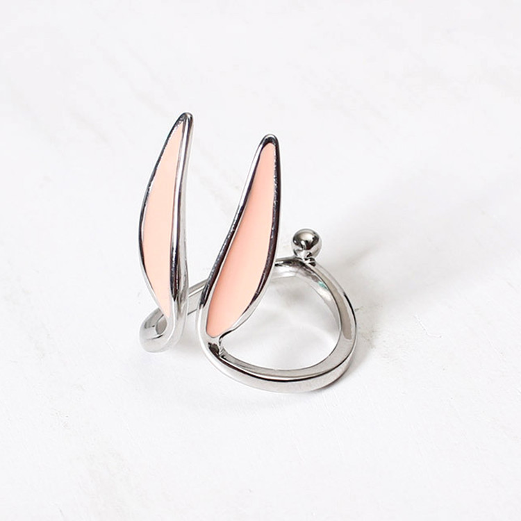 【Best Price Guaranteed】Simple Sweet Pink Glue Dropping Rabbit Ear Ring Female Korean Style Distinctive Cute Long Ear Open Ring Student Jewelry