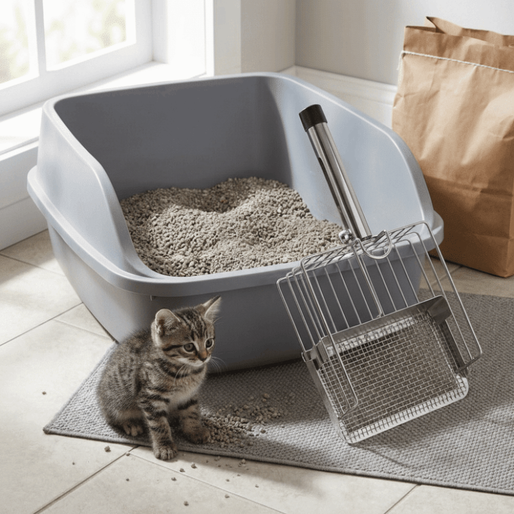 Multifunctional Stainless Steel Cat Litter Shovel Fine Hole Non-Stick Cat Poop Scooper with Hanging Hook Fast Sifting Waste Removal Sifting Tool Cats Toilet