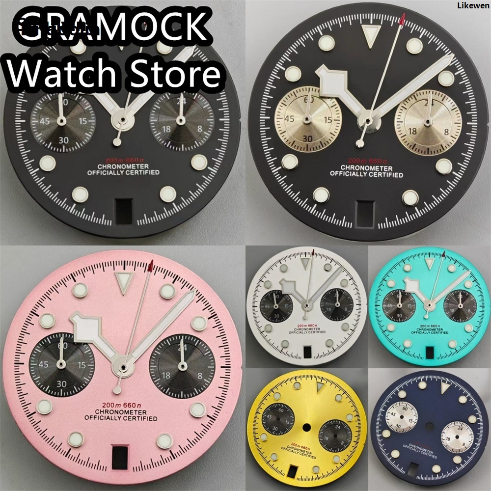 LikewenHot Selling Linguolin GRAMOCK 30mm VK64 Dial White Black Pink Sky Blue Dark Blue Gold Luxury Dial Green Luminous Fit VK64 Quartz Movement 6 O 'clock Date