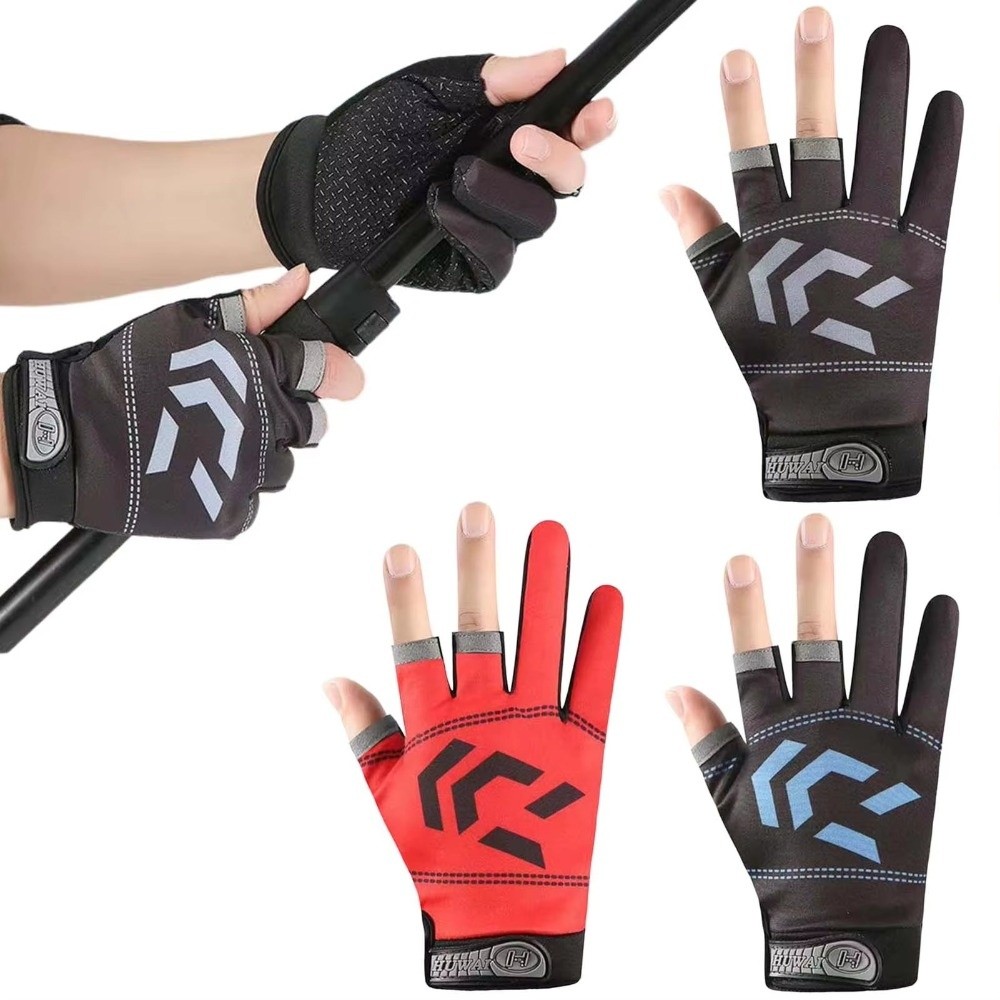 1 Pair Lightweight 3 Cut Fingers Fishing Gloves Breathable Anti-Slip Kayaking Gloves Quick Drying Wear-resistant Boating Gloves Fishing