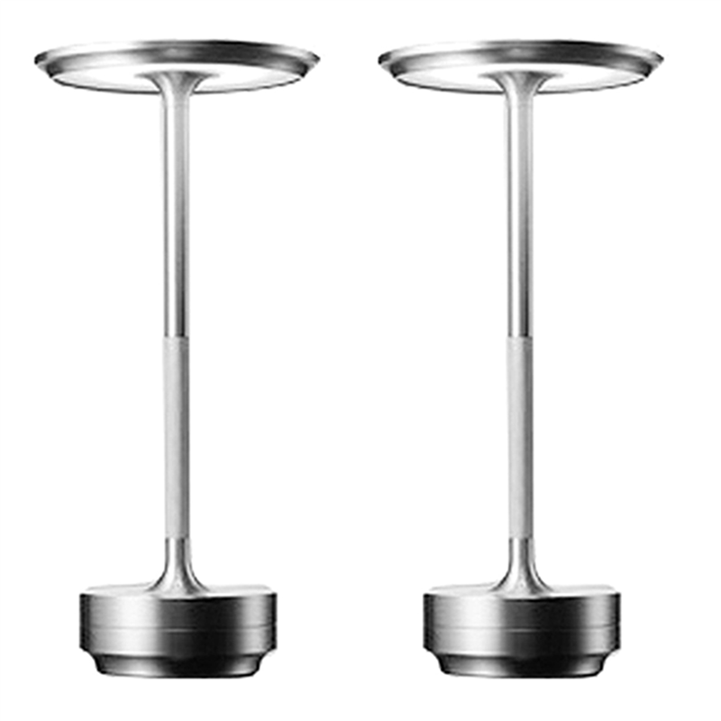 (GGBR)-2X LED Desk Lamp Restaurant Bar Ambience Retro Desk Lamp USB Rechargeable Desk Lamp Night Light Silver