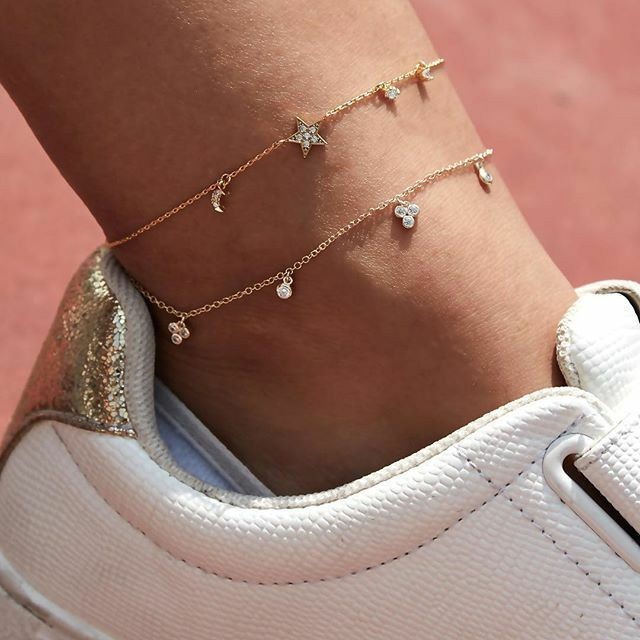 【New Arrivals】Europe and the United States cross-border hot creative diamond anklet multiple star moon beach anklet tassel anklet wholesale