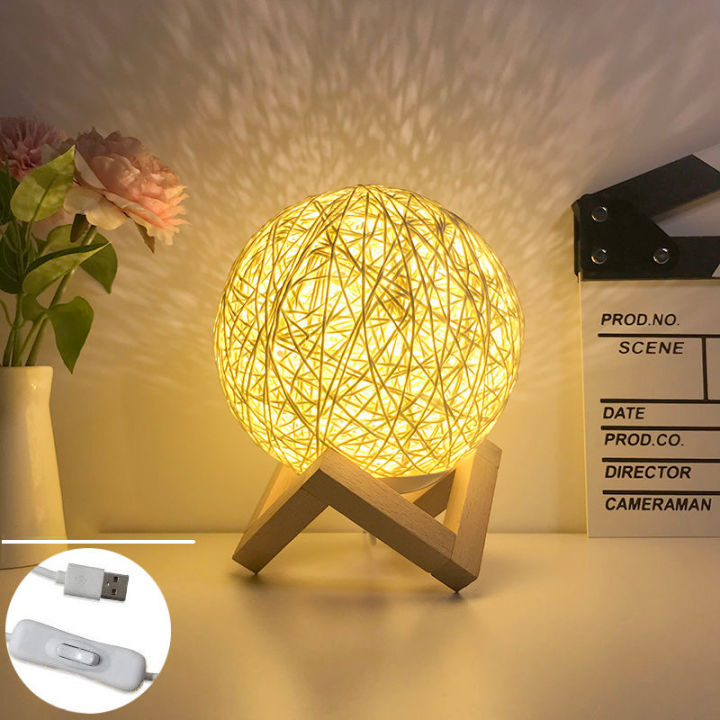 Modern Minimalism Rattan Ball LED Table Lamp Bedroom Study Bedside Solid Wood Desk Lamp Living Room Decoration Ball Table Lights