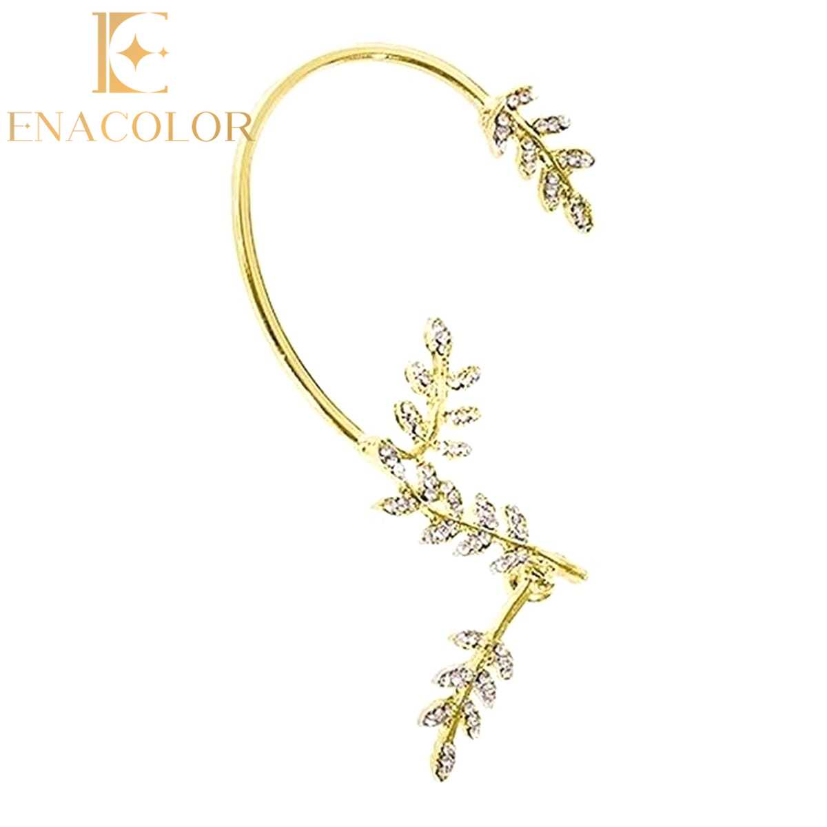 Enacolor 1Pc Delicate Full Crystal Zircon Leaves Ear Clip Ladies Cartilage Long Tassel Earrings Jewelry Gift