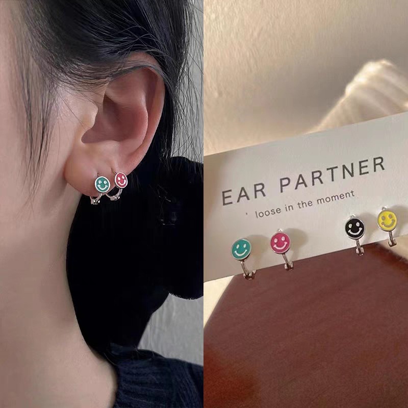 【New Arrivals】Simple Sweet Personality Dropping Oil Smiley Face Earrings Women's Ins Summer Small Style Textly Ear Ring Earrings
