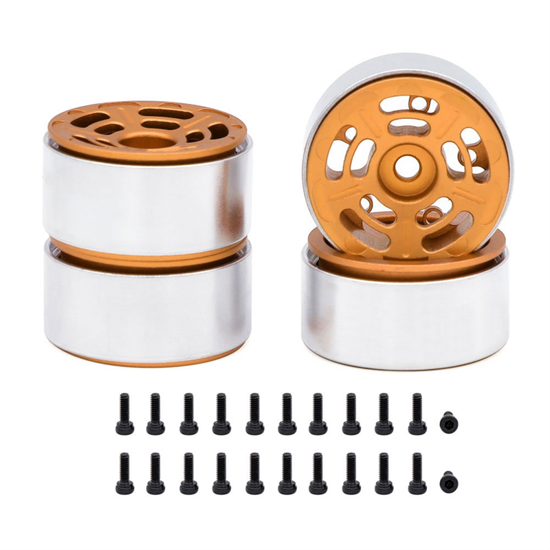 NAMUNY 4PCS 1.0in Metal Wheel Rims for 1/24 1/18 RC Crawler Car Axial SCX24 AX24 FCX24 Enduro24 TRX4M,Dual-Hole 5-Spokes Orange