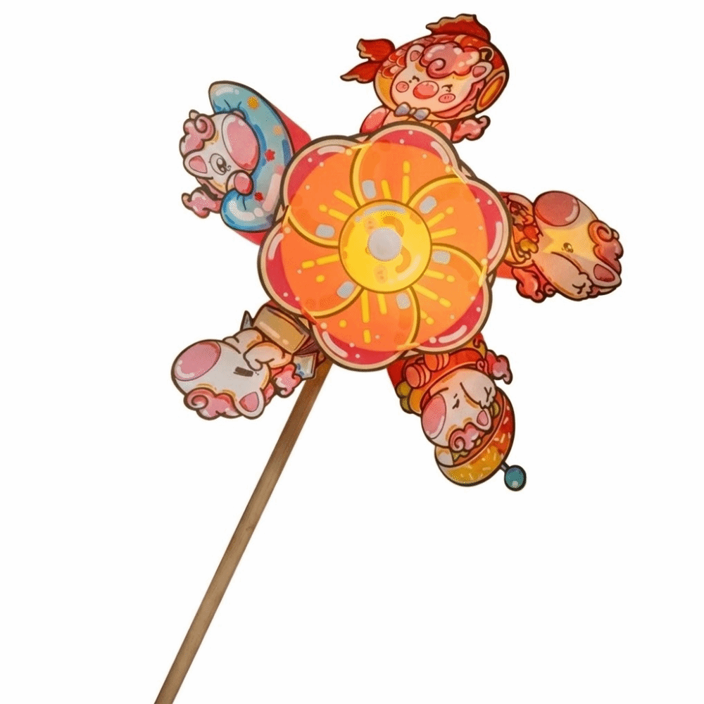 Glowing Rotating Windmill Lantern Lion Dance Hand-held Children's Lantern Cartoon Printed DIY Craft Chinese New Year Lantern Festive