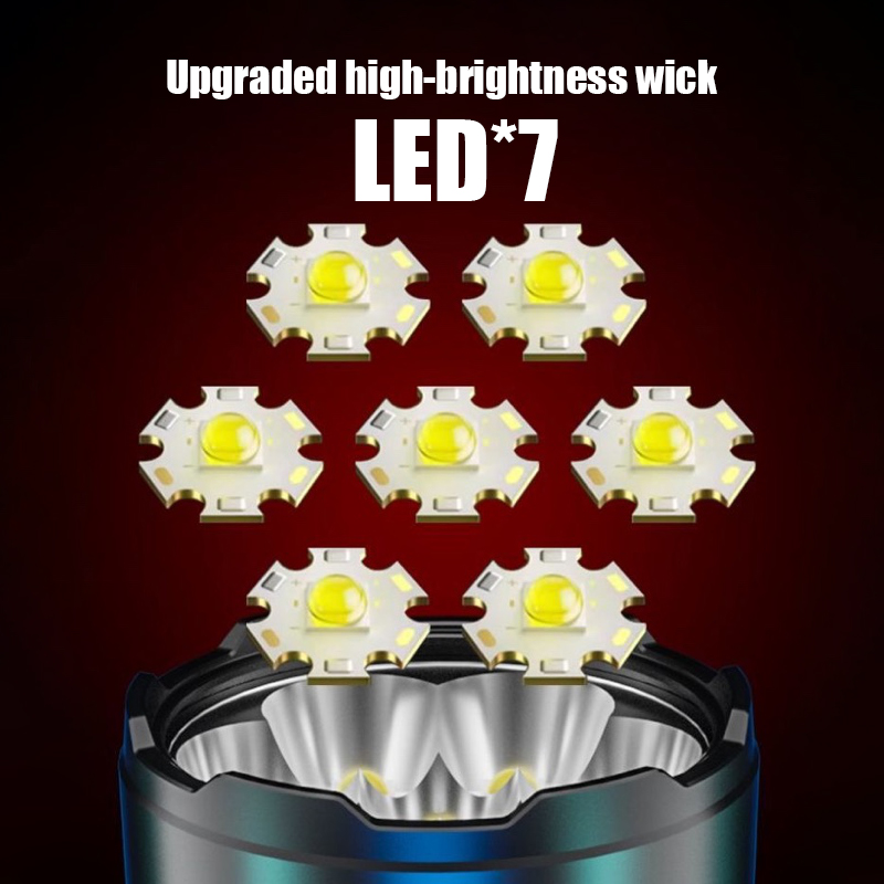 New style Portable Powerful 7 LED Flashlights with COB Side Light 4 Lighting Modes Rechargeable Torch Camping Tool Searchlight for Outdoor
