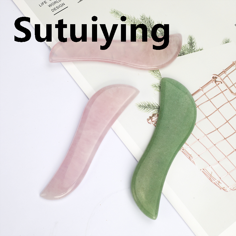 Sutuiying 1pc S Shape Jade Gua Sha Scraping Massage Tool Natural Jade GuaSha New Board for Full Body Relaxing Pain Relief Anti Aging Face Tool