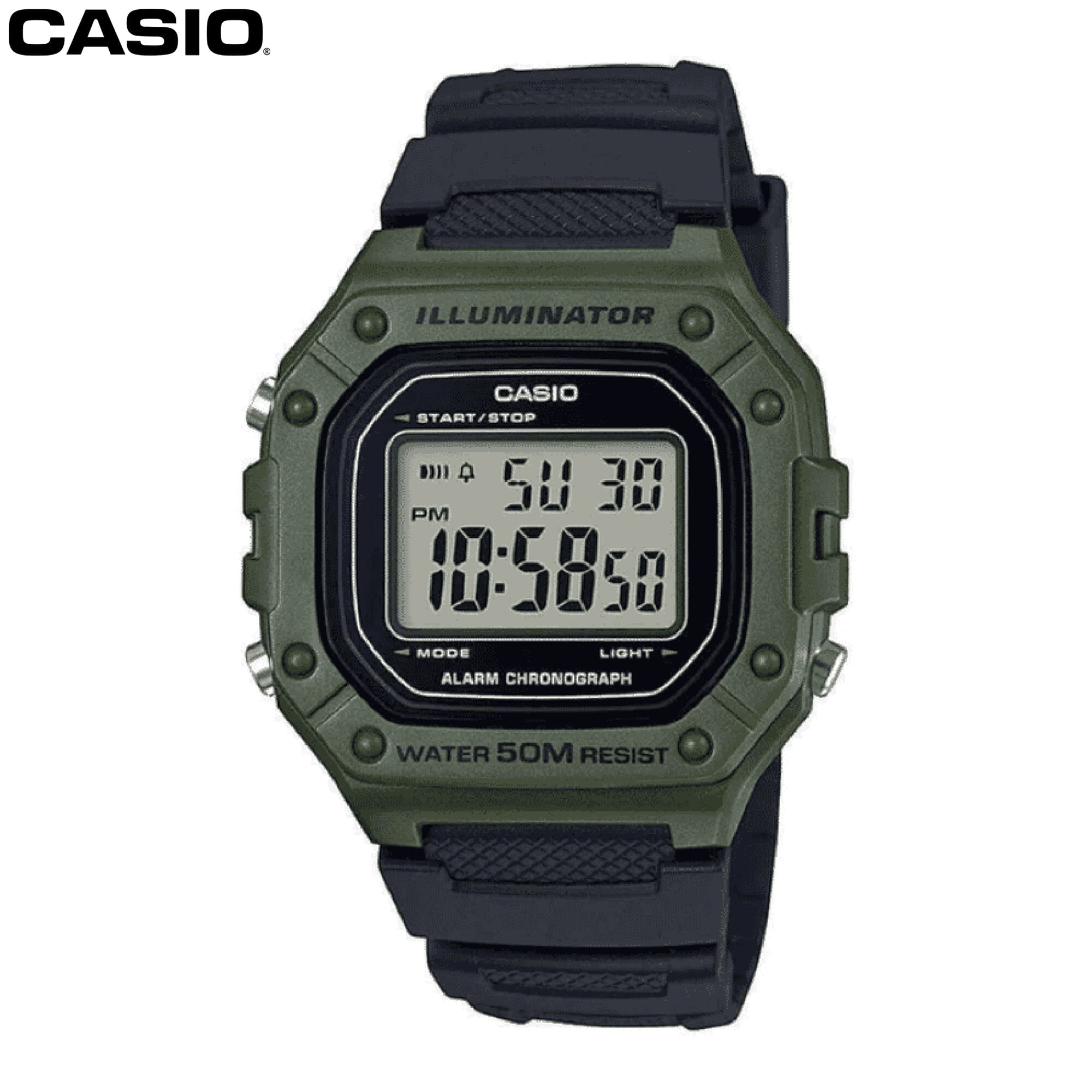 Casio Green Resin Square Digital Water Resistant Watch For Men W-218H-3AVDF