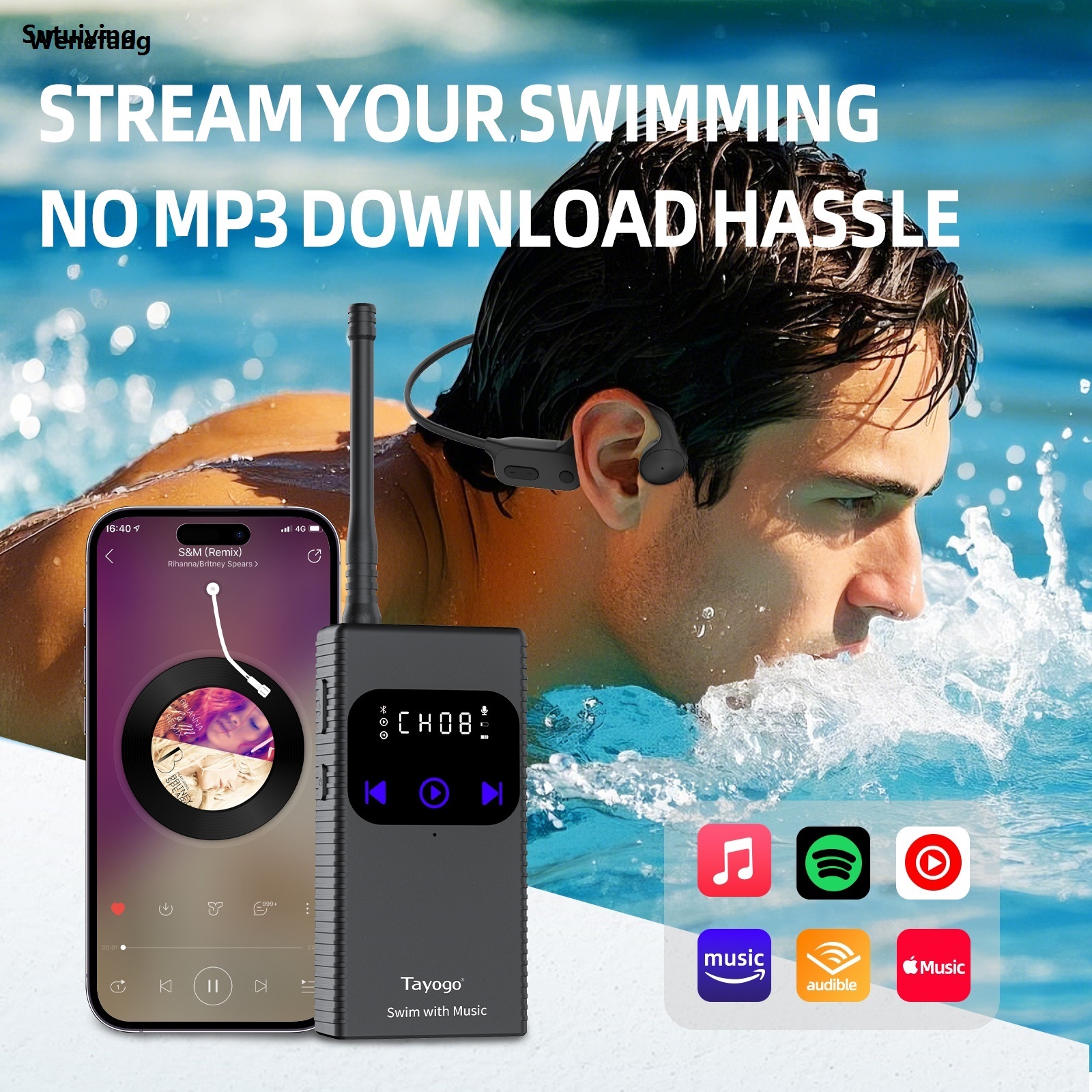 Wenefang Sutuiying Bone Conduction Headphones Open Ear with Mic,15Hrs Playtime Luxury Bluetooth New 5.4, Receiving Mode Compatible Tayogo Transitter T6