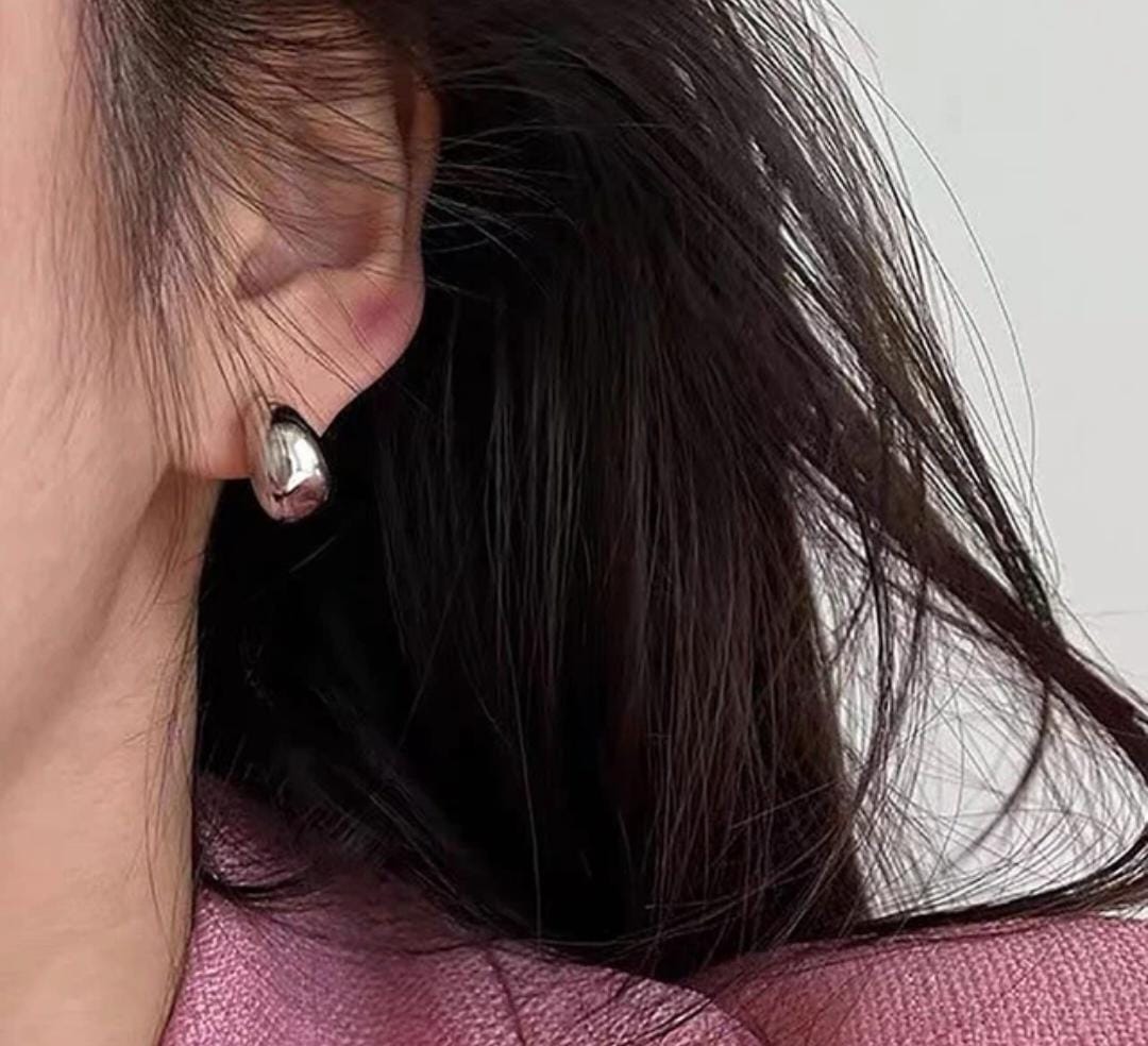 MASALA COTTAGE -Chunky Dome Drop Earrings for Women Glossy Stainless Steel Thick Teardrop Earrings