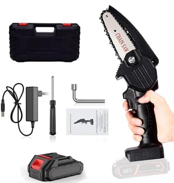 6 Inch Cordless Handheld Electric Chainsaw With 2 Batteries For Tree Trimming Branch Wood Cutting