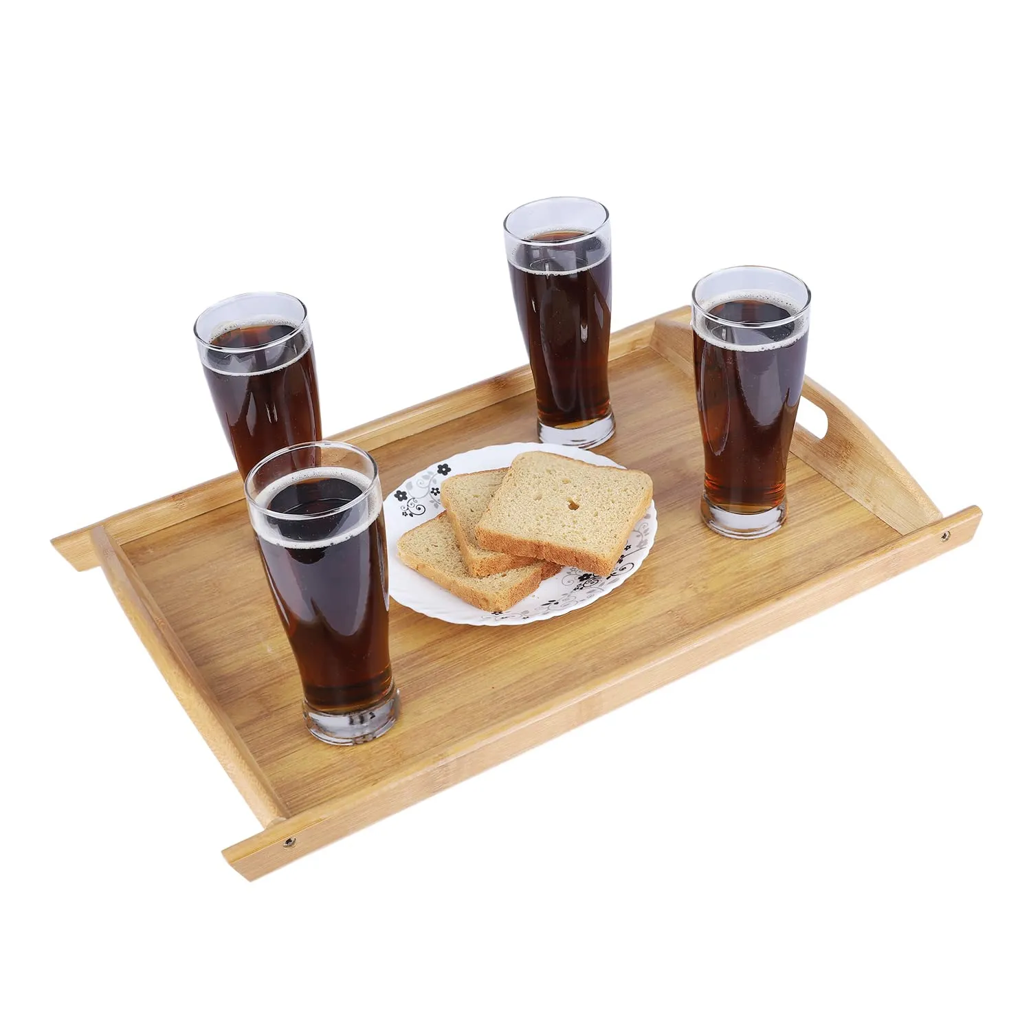 MyKEA Wooden Bamboo Large/ Big Size Tray for Serving | Breakfast Trays | Kitchen Storage, Wooden Tray for Dinning Table Organizer