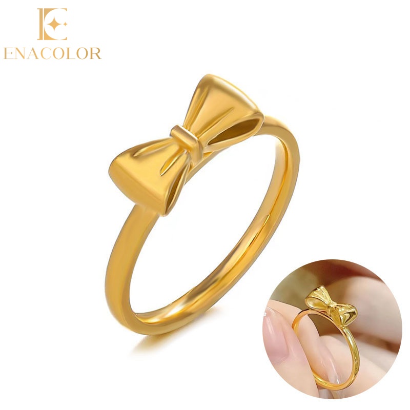 Enacolor Titanium Steel 14K Gold Plated Bow Rings for Women Sweet Girl Jewelry Ins Accessories