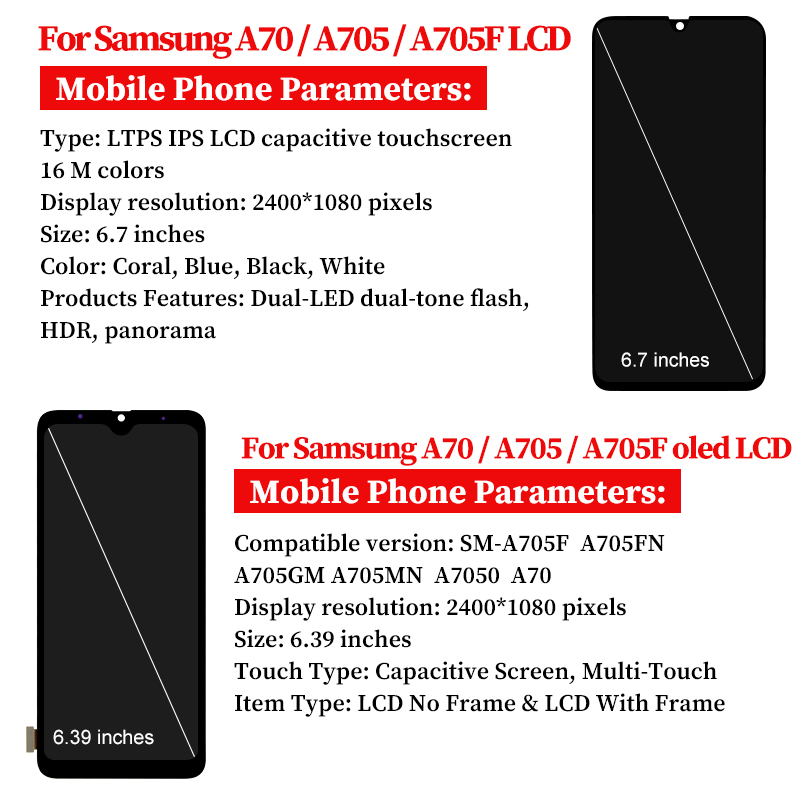 HOT AMOLED For Samsung Galaxy A70 Display A705 LCD SM-A705FN/DS Touch Screen Digitizer For Samsung A70 Display Replacement Parts