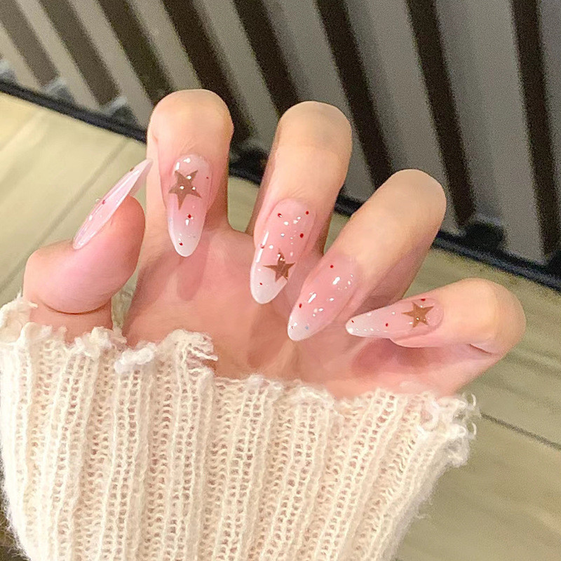 Enacolor 24Pcs Cute Wave Point Fake Nails with Glue DIY Art Design False Nails Wearable Artificial Nails