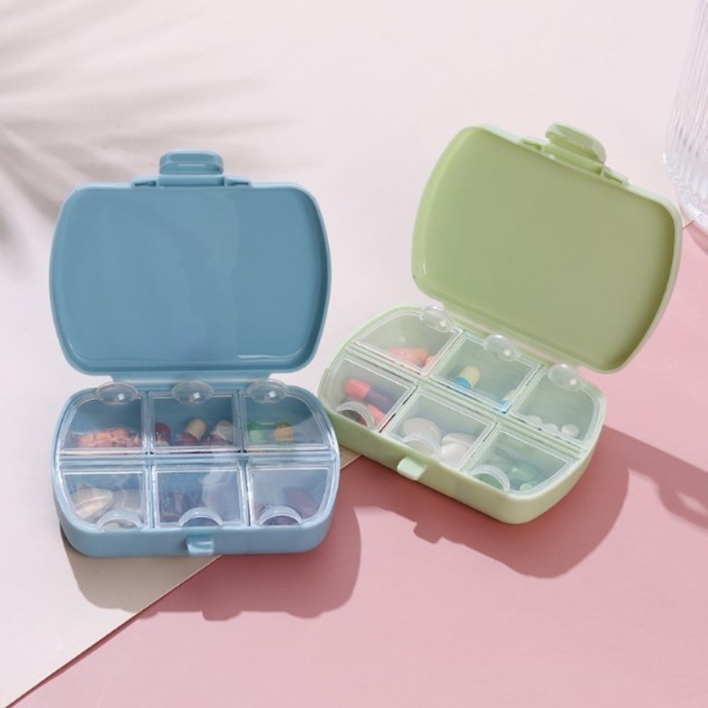Dust-proof box Logo printing Mini Portable storage Plastic 6-compartment packaging box for Travel Daily use Elderly Home