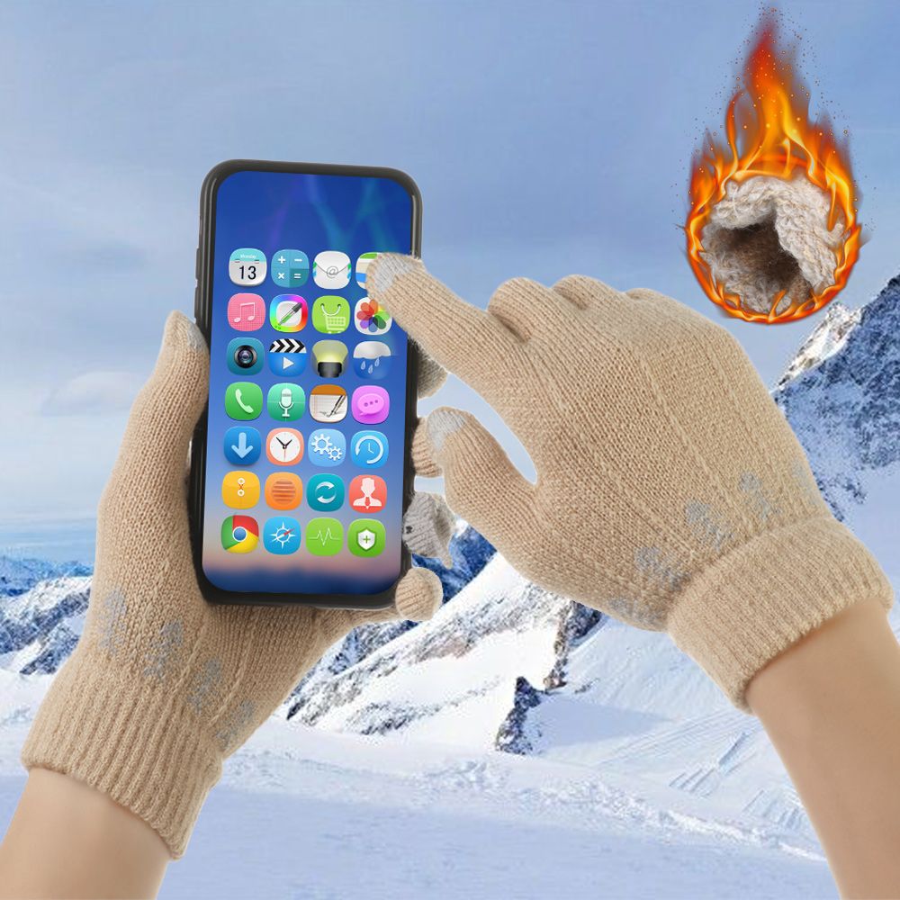 Men Women Warm Elastic Touch Screen Mittens Full Finger Gloves Winter Gloves