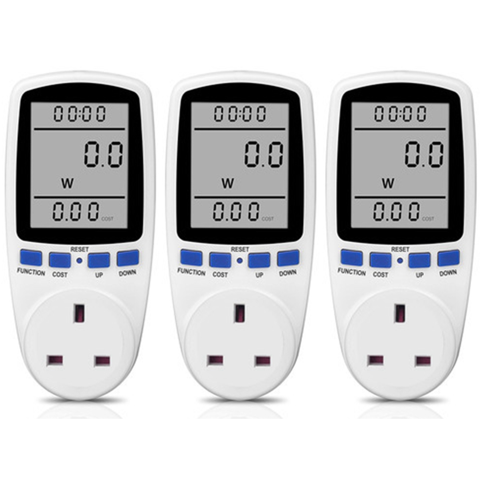 3X AC Digital LCD Power Meter Power Meter Power Kwh Electric Energy Meter Measuring Socket Power Analyzer UK Plug