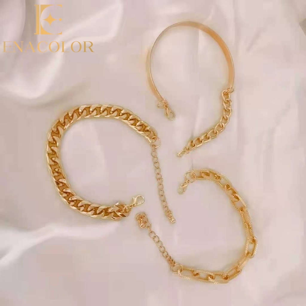 Enacolor Hop Cuba Golden Metal Chain Bracelet Female 4Pcs Punk Elegant