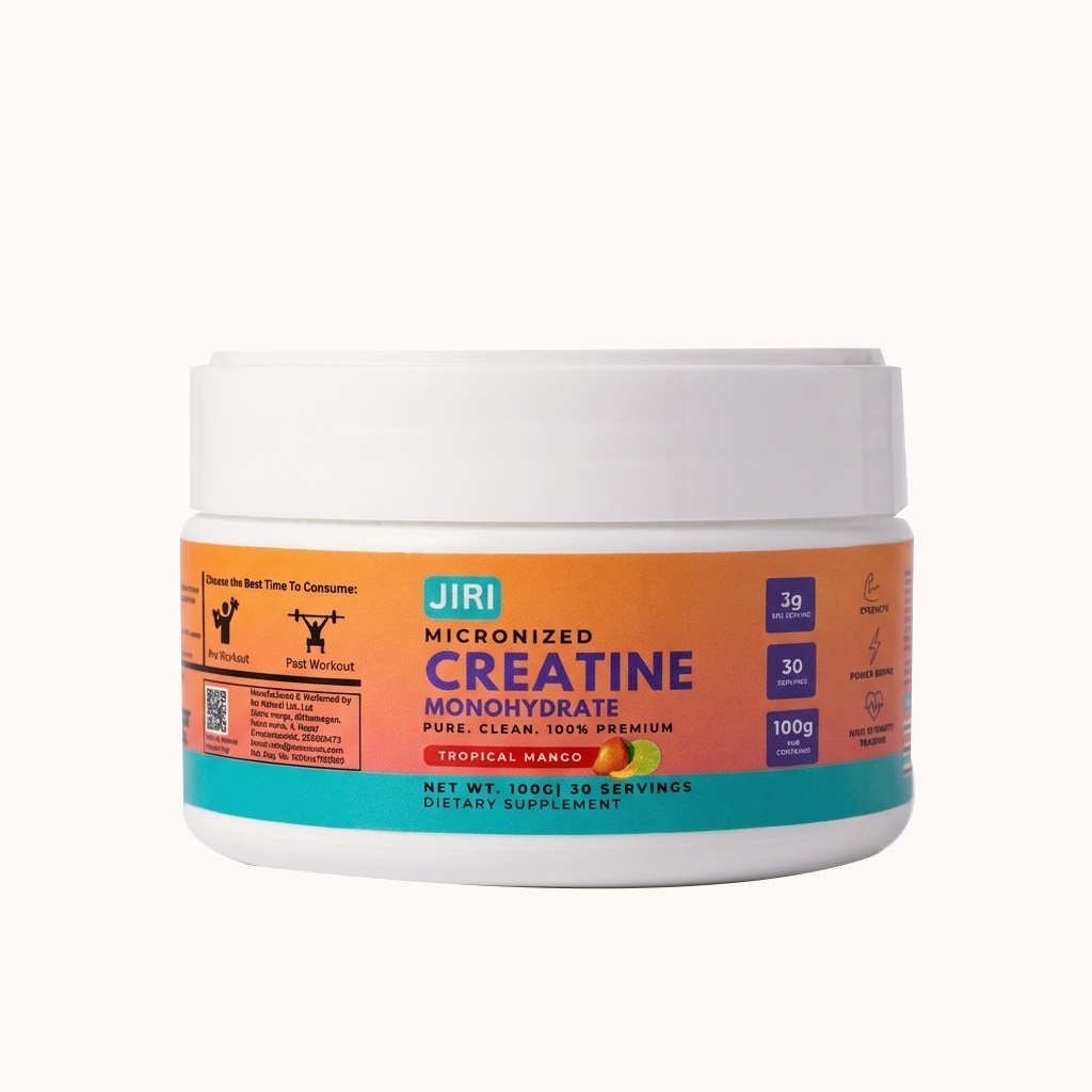 Jiri Nutrition Creatine Monohydrate Mango Flavor 100g Micronized Creatine Lab Tested Strength Power Performance & Recovery