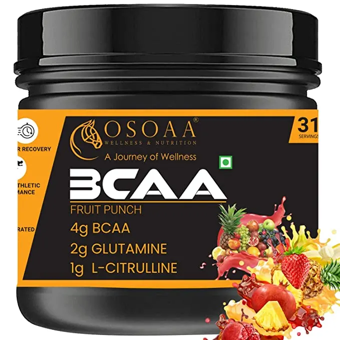 OSOAA BCAA With Glutamine & Citrulline | Instant Hydration, Energy, Muscle Recovery & Endurance For Men & Women (Fruit Punch, 250gm)