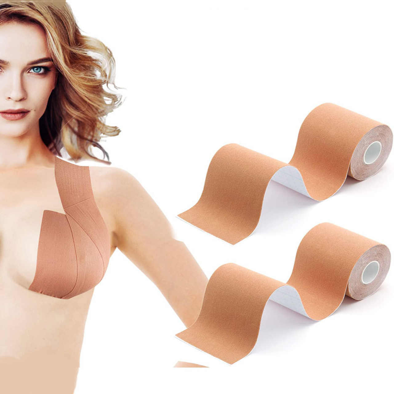 Premium Reusable Boob Lift Tape for Perfect Breast Push Up|Ultra Thin|5 m Long in Nude Colour|Fits All Cup Types, 1 Piece