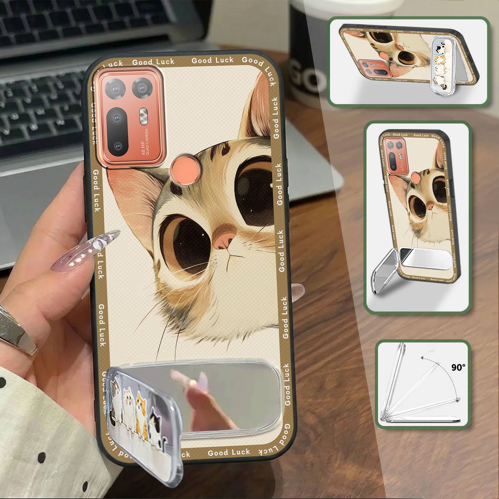 Kickstand Soft case Phone Case For HTC Desire 20 Plus/D20+ Mirror Dirt-resistant three-dimensional Makeup Mirror Cartoon