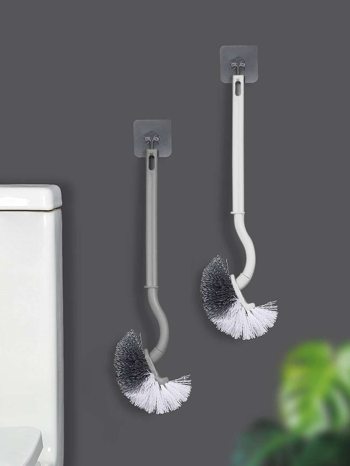 2pcs PP Japanese Style S-Shaped Elbow White Gray No Dead Angle Soft Fur Toilet Cleaning Brush Durable